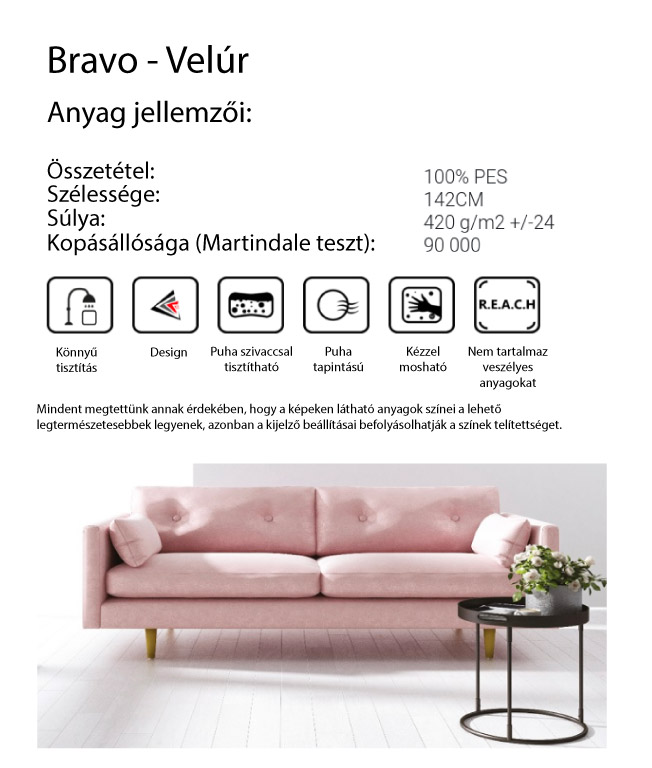 Bravo textil paletta jellemzői