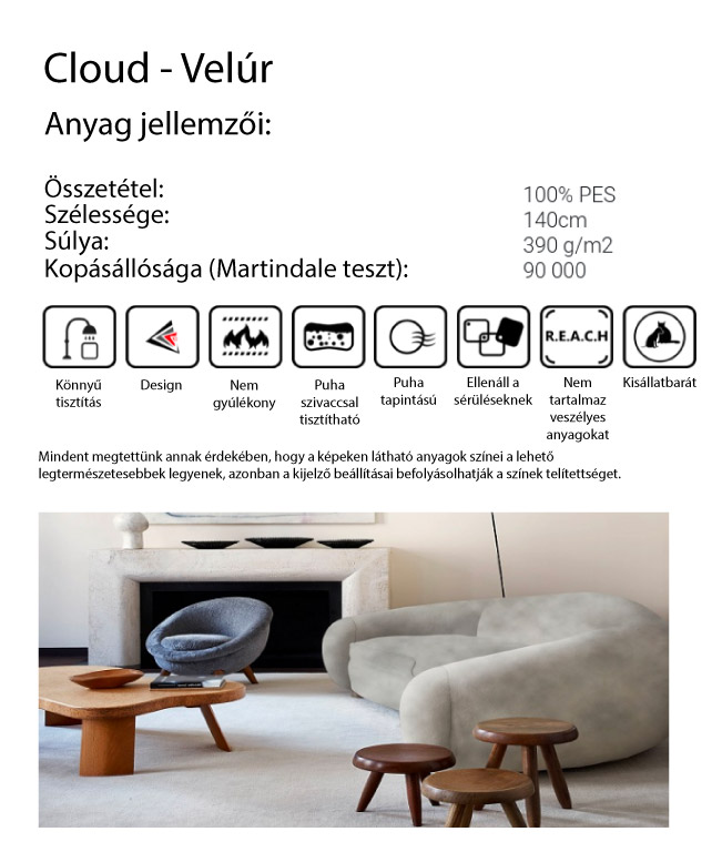 Cloud textil paletta jellemzői