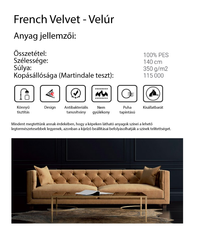 French Velvet textil paletta jellemzői