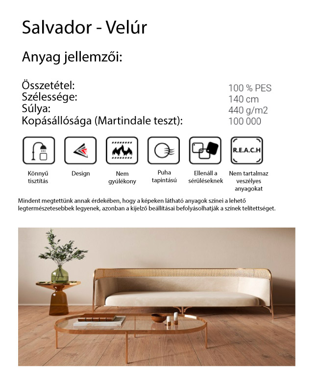 Salvador textil paletta jellemzői