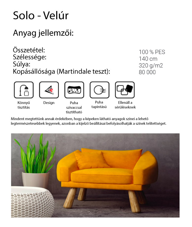 Solo textil paletta jellemzői